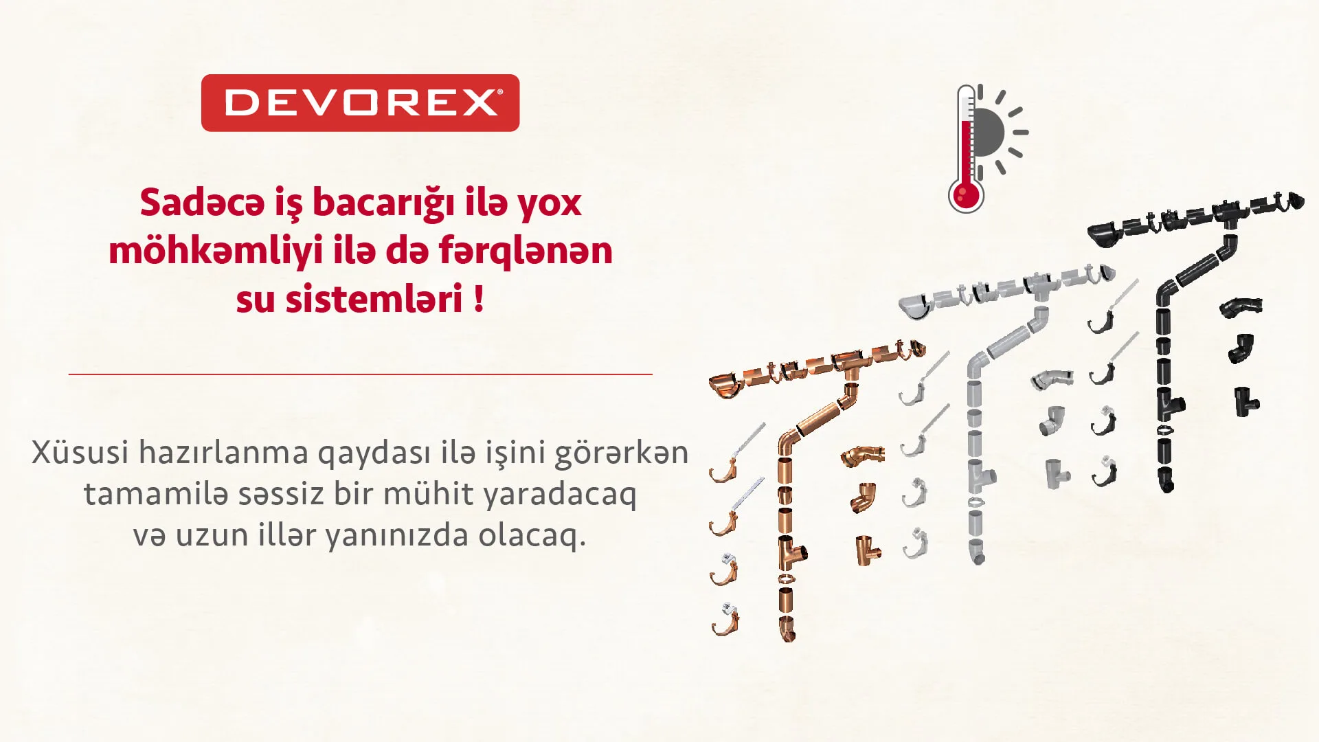 Devorex yağış sistemi – UV davamlı, uzunömürlü və estetik PVC boru və drenaj komponentləri